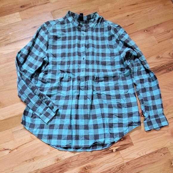 Lands End Women's 14 Pleated Tunic Style Buffalo Plaid Top - Picture 1 of 4